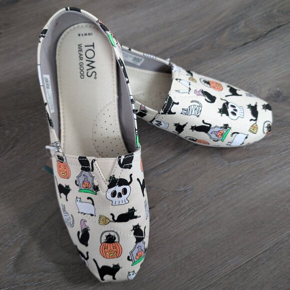 TOMS Belmont Natural Halloween Cats Slip-on Shoes Women 7.5 - Picture 5 of 10